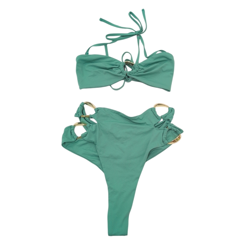 NWT Riot Swim Black strappy Top And Ace Bikini Top Seafoam Xs